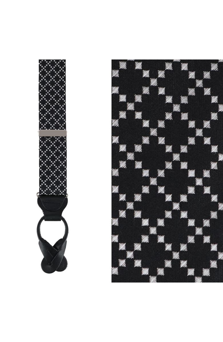 Trafalgar Rowan Geometric Pattern Silk Button End Suspenders, Main, color, Black