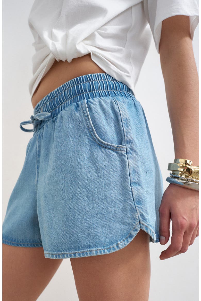 Denim Drawstring Running Shorts, Alternate, color, MEDIUM BLUE