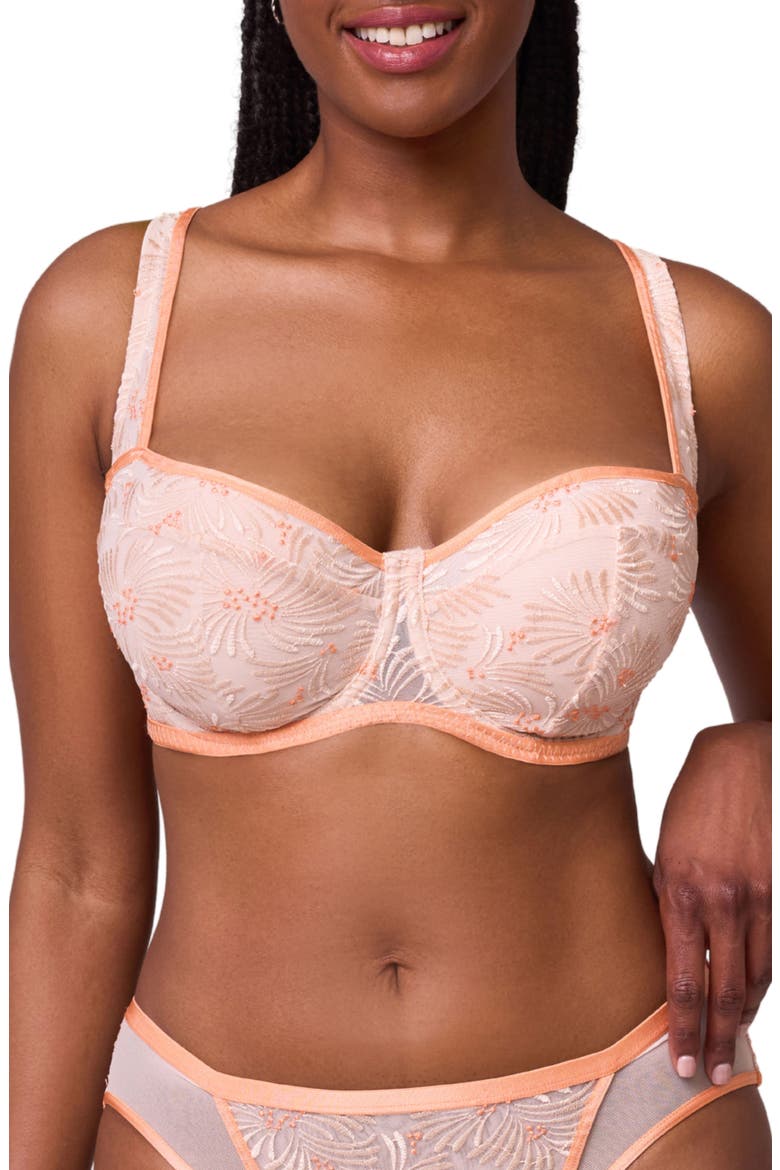 Tangerine Dream Embroidered Underwire Balconette Bra, Main, color, CHAMPAGNE/TANGERINE