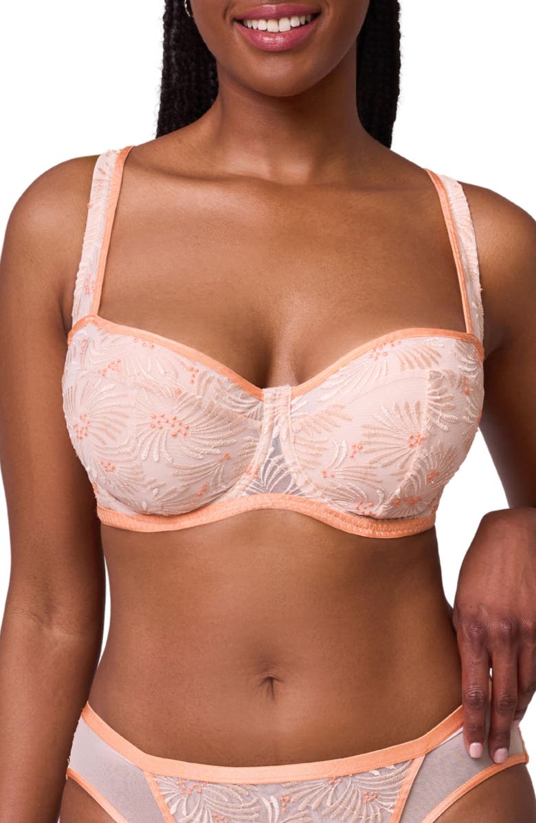 Montelle Intimates Tangerine Dream Embroidered Underwire Balconette Bra, Main, color, 