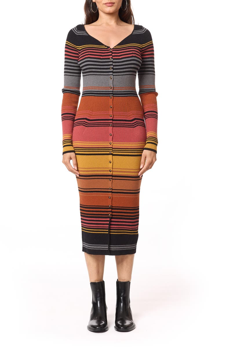 Scotch & Soda Long Sleeve Rib Knit Midi Dress, Main, color,