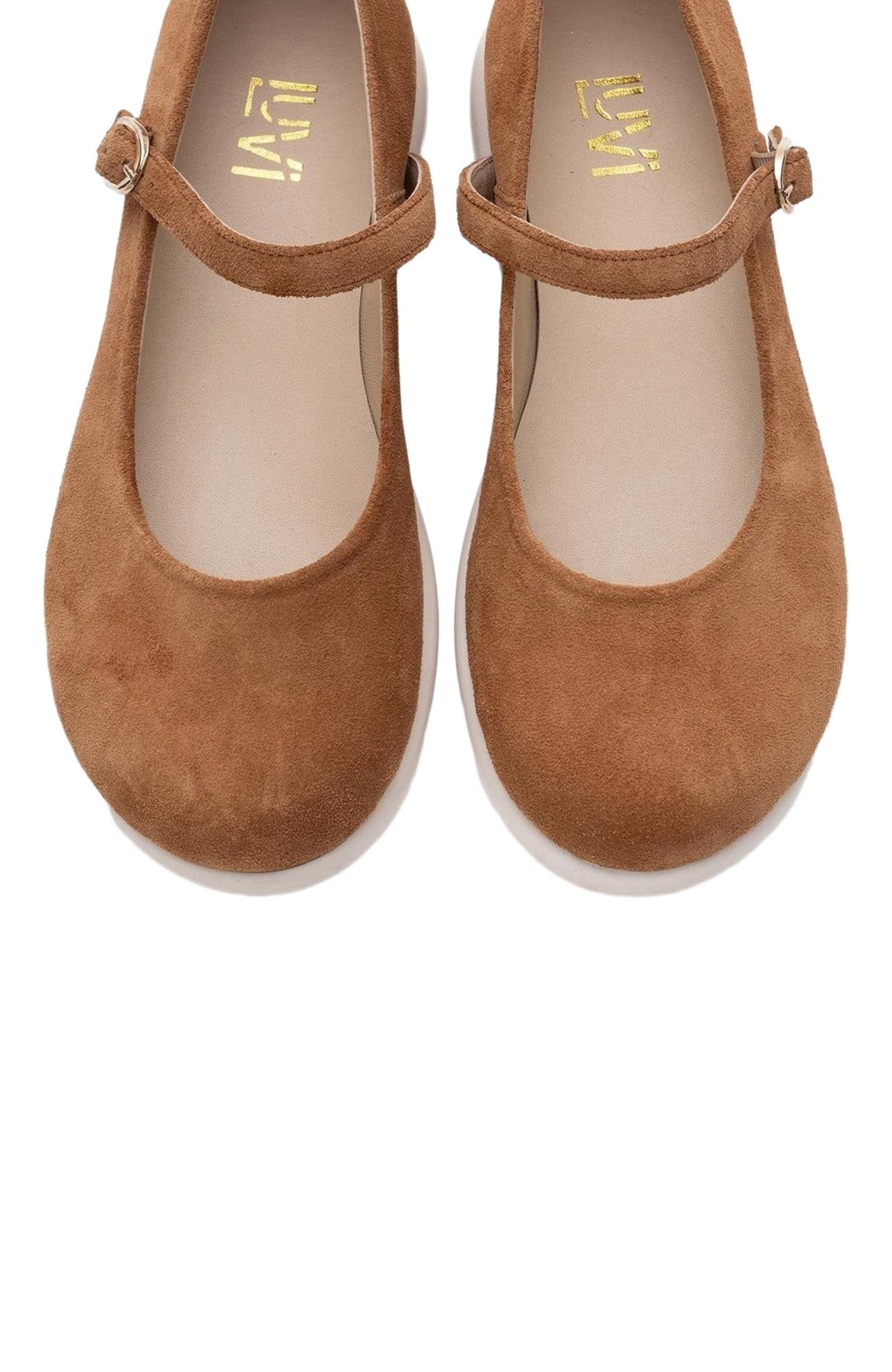 Forever & Always Shoes ANISA Leather Strap Flat, Alternate, color, Cognac Suede Leather