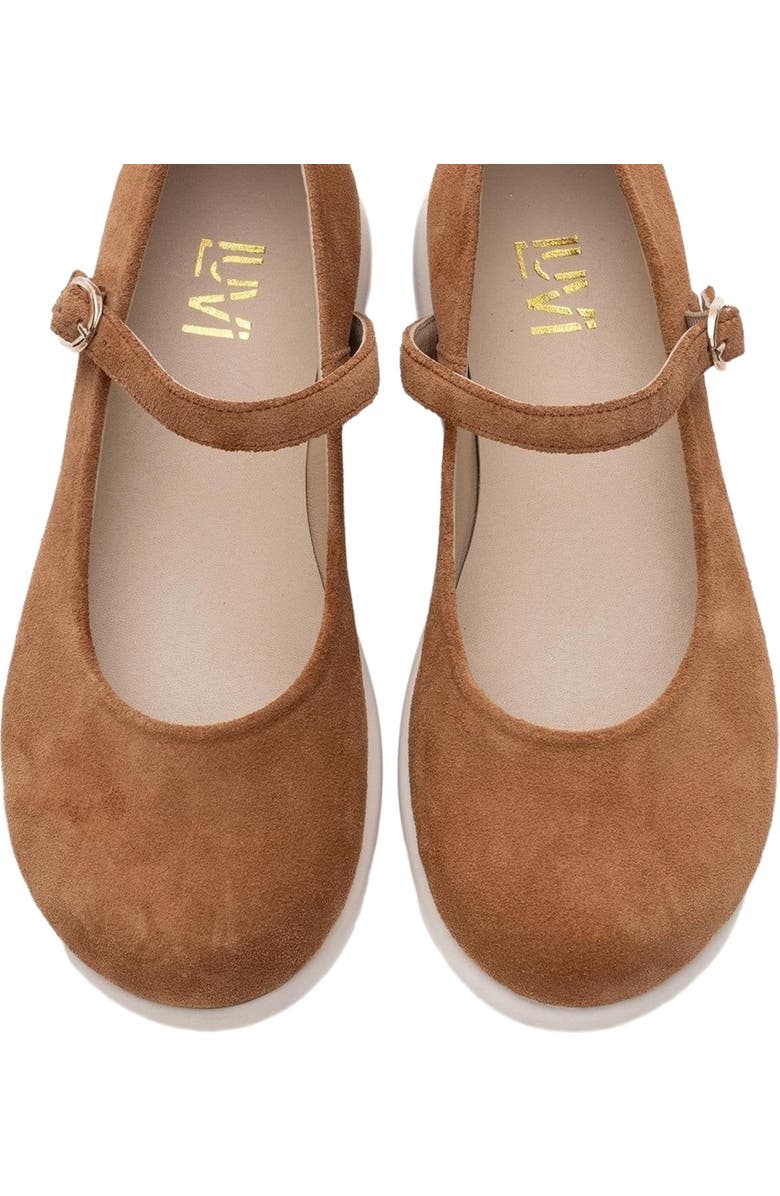 Forever & Always Shoes ANISA Leather Strap Flat, Alternate, color, Cognac Suede Leather