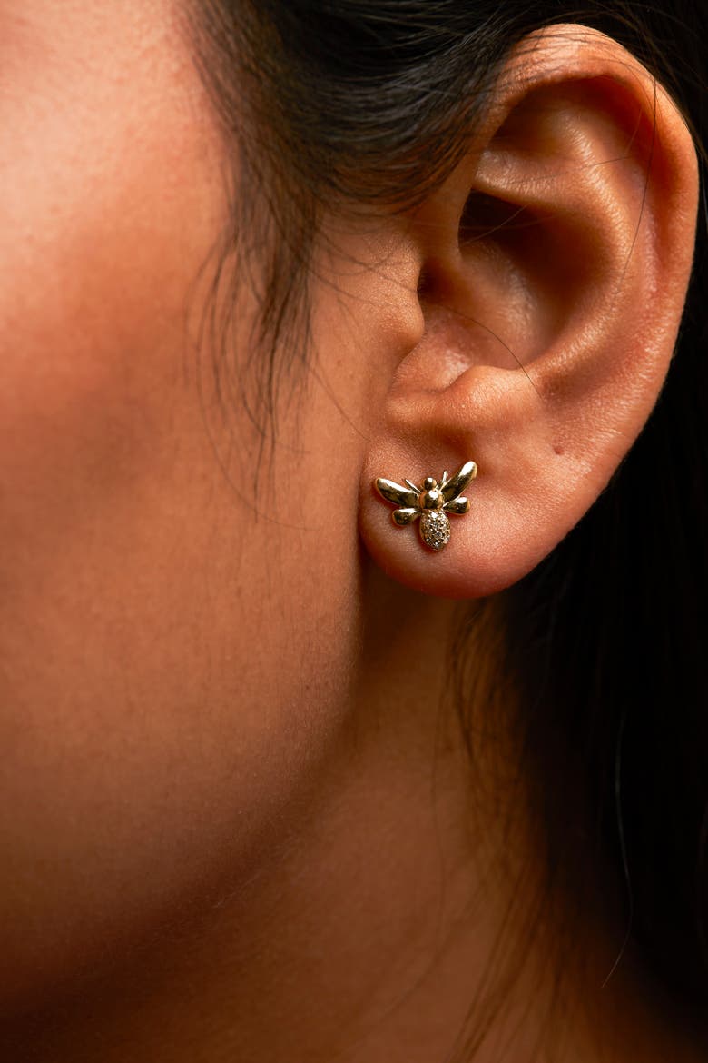 10K Yellow Gold Diamond Accented Bumble Bee Stud Earring, Alternate, color, Yellow