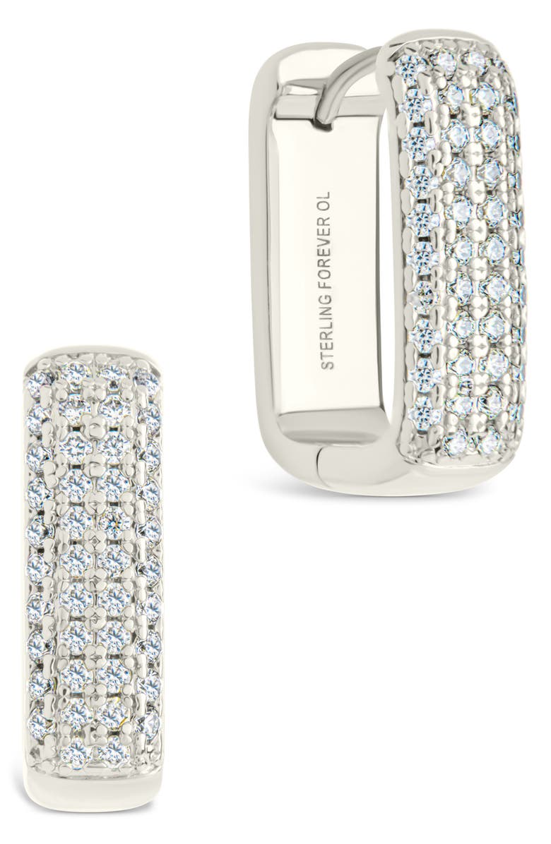 Sterling Forever Dalia Pavé Cubic Zirconia Rectangular Hoop Earrings, Main, color, 