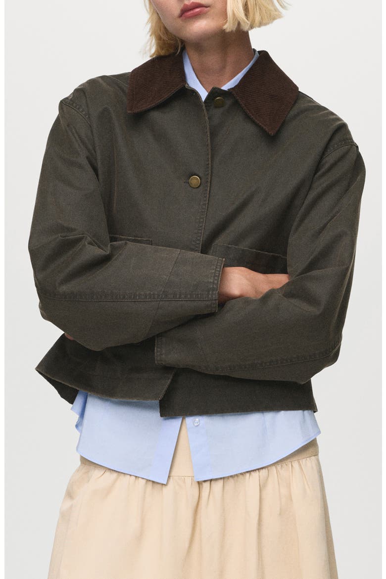 Corduroy Collar Denim Jacket, Main, color, KHAKI GREEN