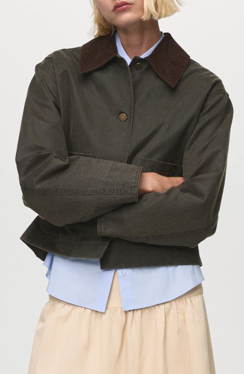 Mango Corduroy Collar Denim Jacket In Green