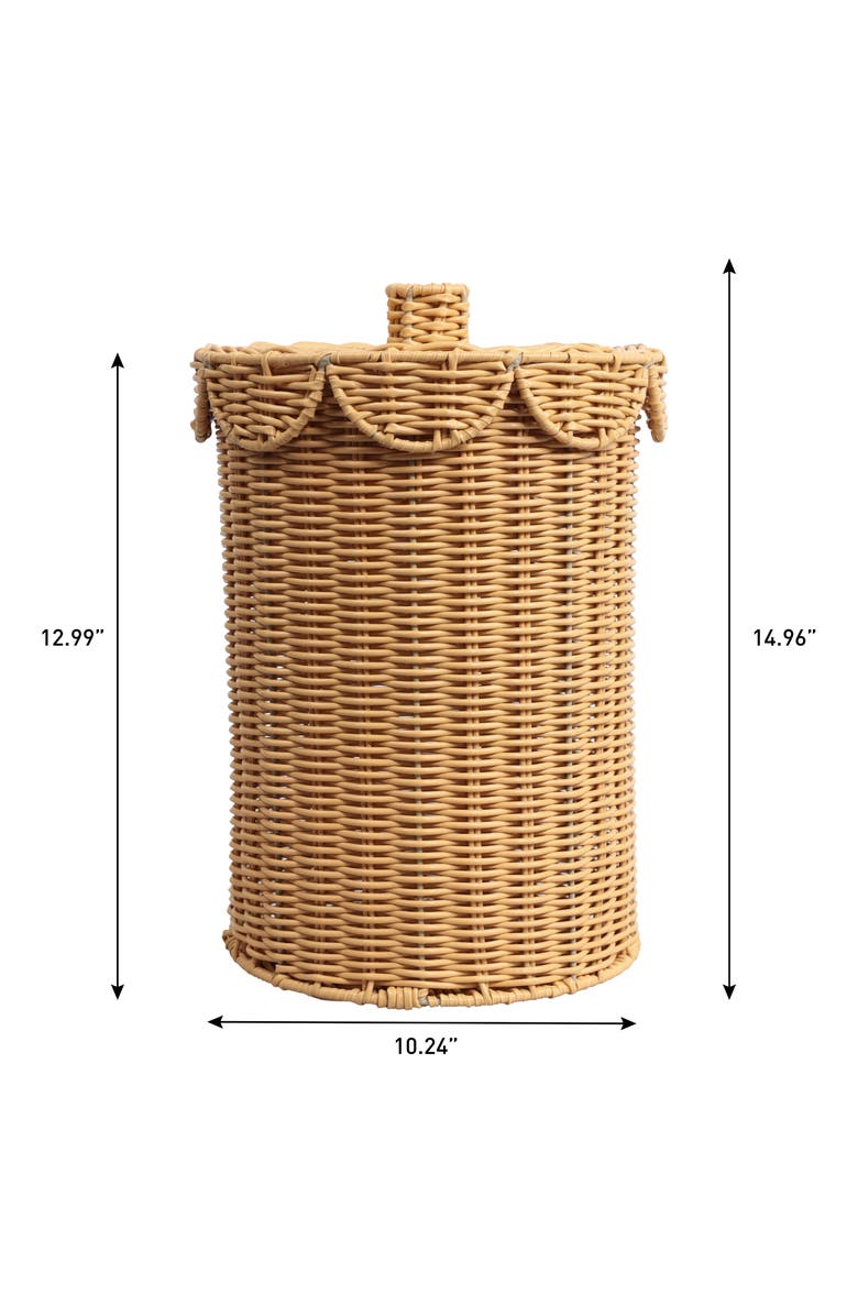 HAPPIMESS Resin 2.9-Gallon Cylinder Wicker Watebasket with Scalloped Lid, Alternate, color, Natural