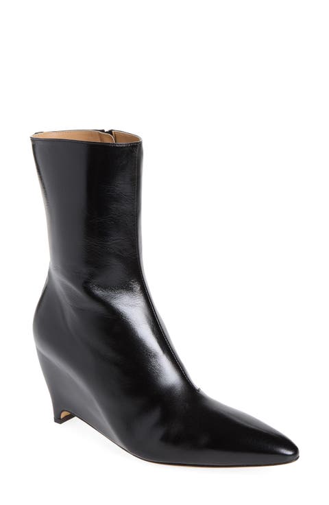Heel Less Pointed Toe Wedge Ankle Boot