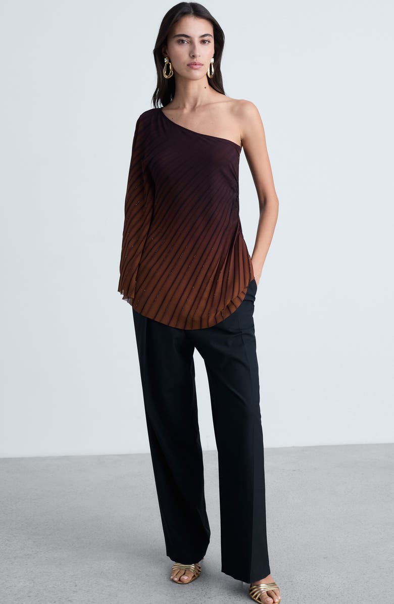 MANGO Pleated Metallic One-Shoulder Top, Alternate, color, 
