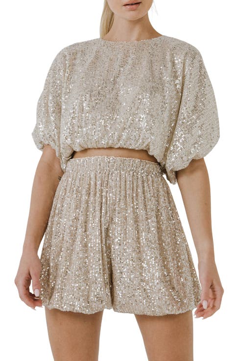 Sequin Puff Crop Top