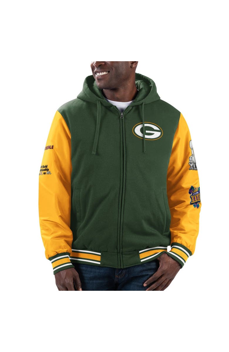 G-III SPORTS BY CARL BANKS Men's G-III Sports by Carl Banks Green/Gold Green Bay Packers Player Option Full-Zip Hoodie, Main, color,