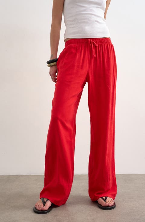 Linen Blend Straight Leg Pants