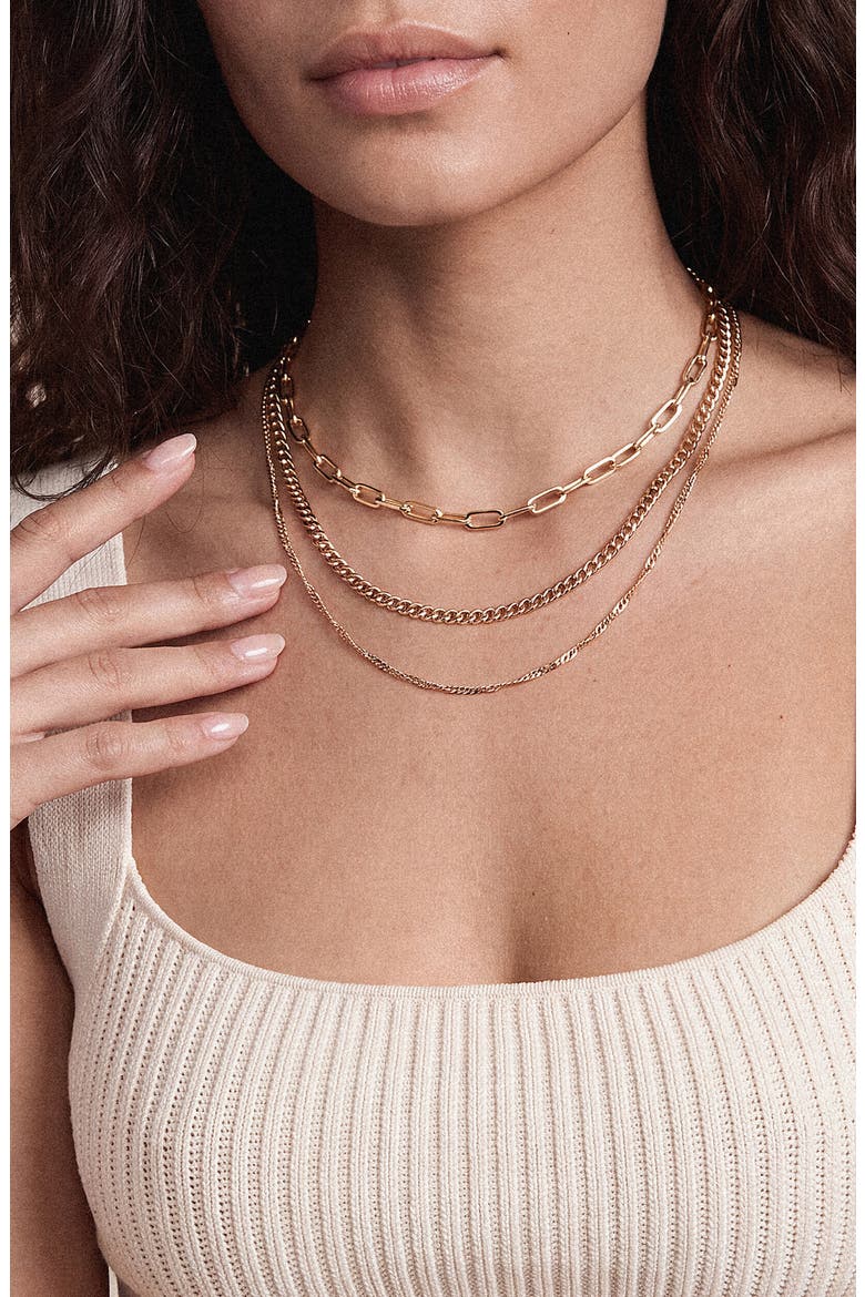 Mixed Links Layered Necklace, Alternate, color, GOLD