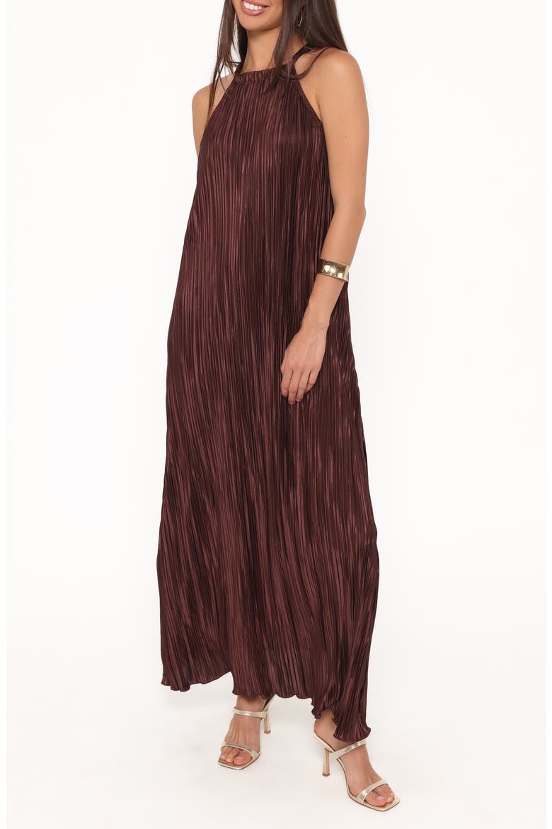 Melody Plissé Metallic Dot Cocktail Dress, Main, color, BROWN