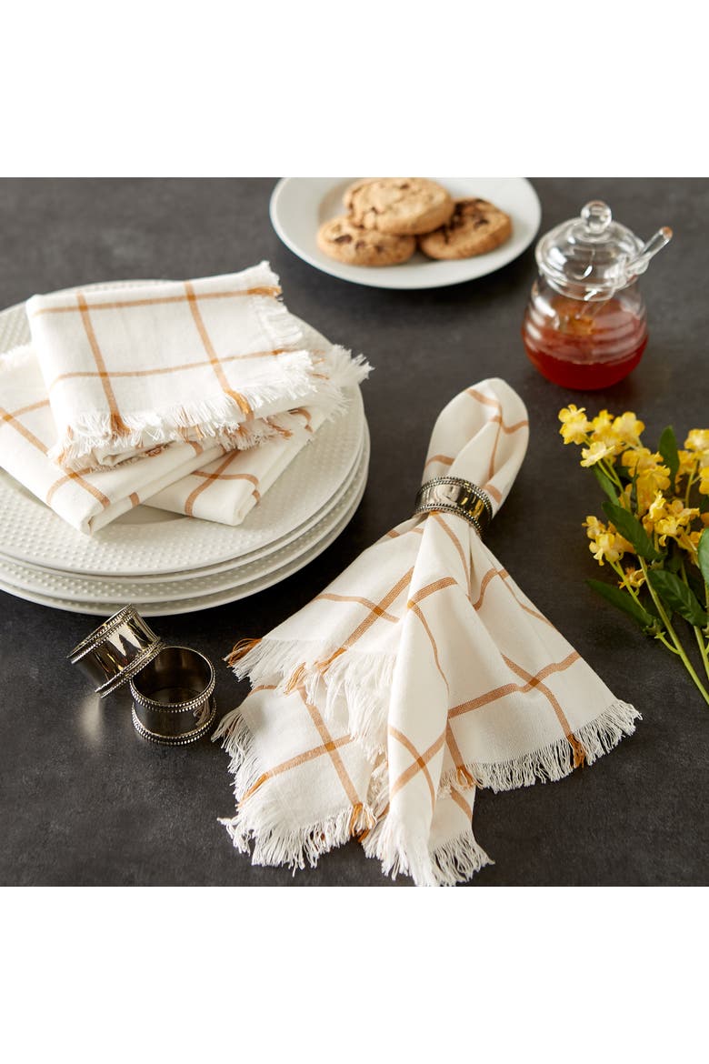 Honey Gold Check Fringed Napkin Set/6, Alternate, color, Honey Gold