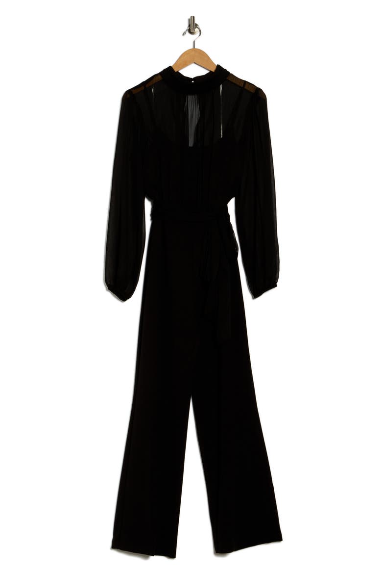 Tie Neck Jumpsuit, Alternate, color, BLACK