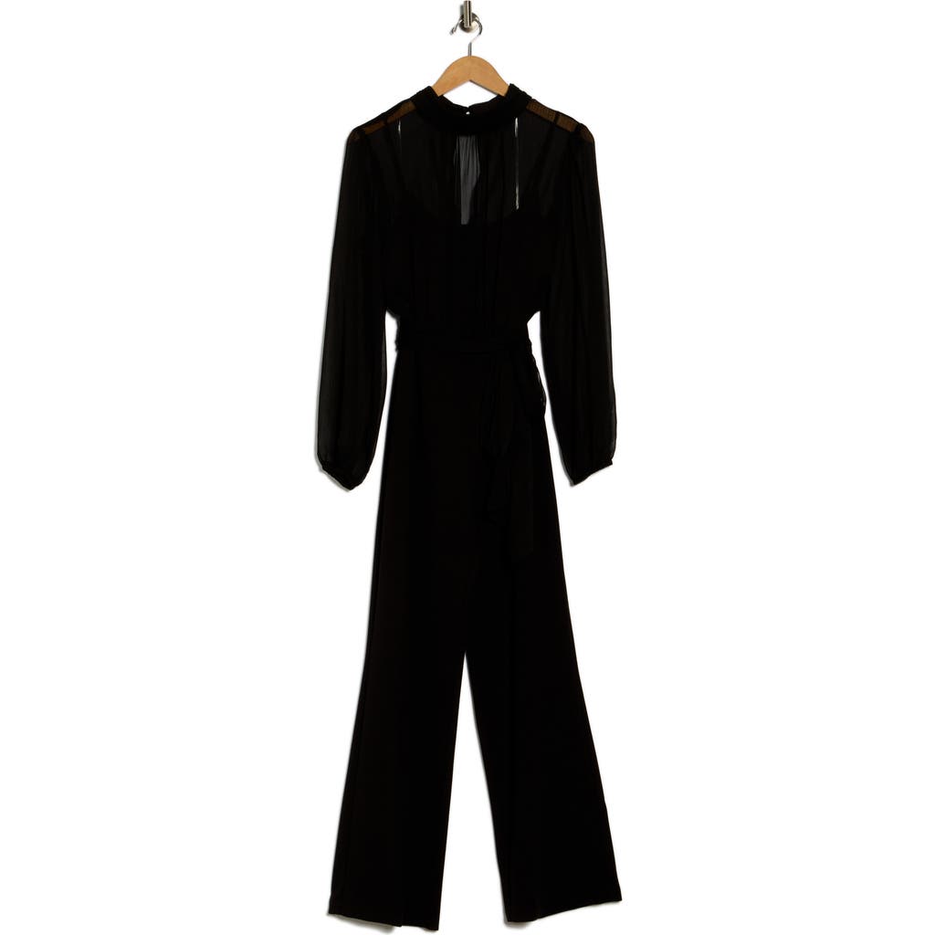 Connected Apparel Tie Neck Jumpsuit In Black