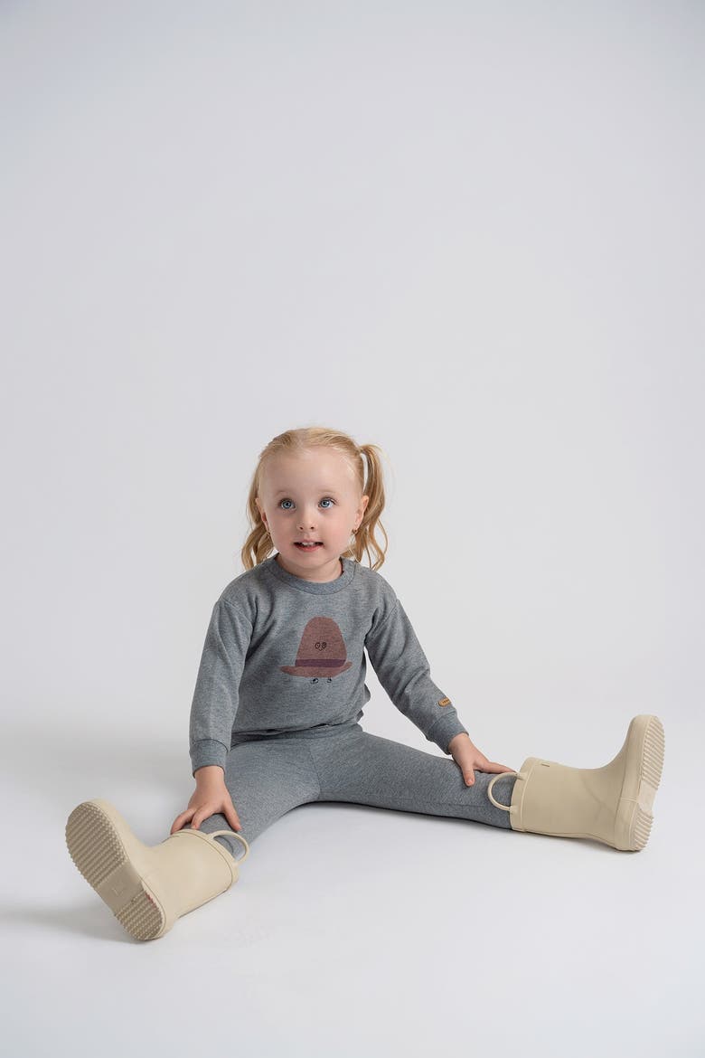 2 Piece Hat Print Fleece Sweatshirt & Pants, Alternate, color, M Grey Mix/Denim