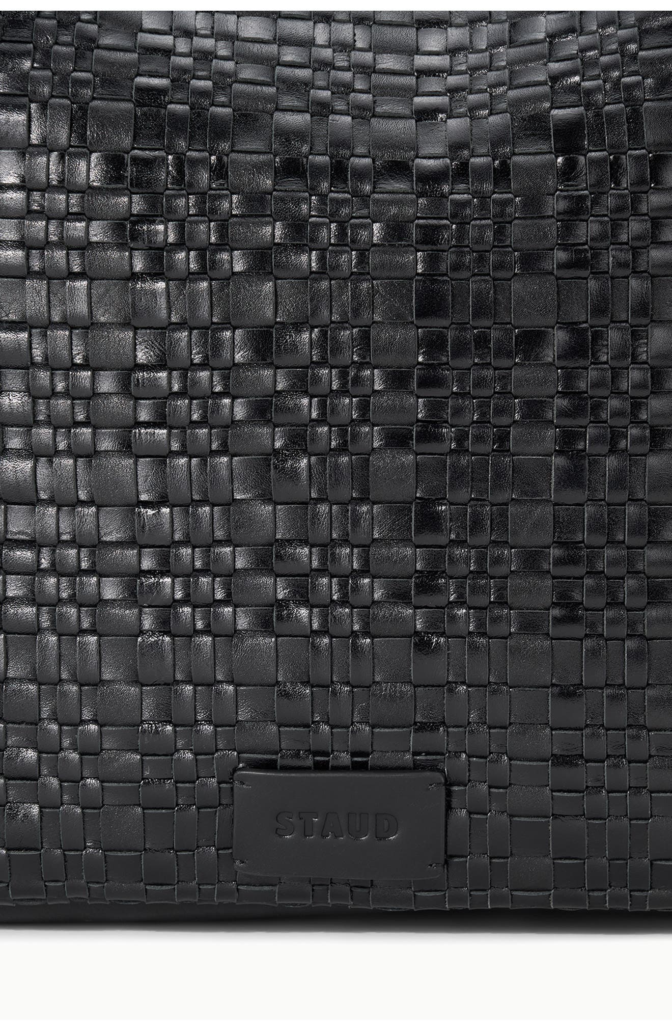 STAUD Maya Leather Shoulder Bag, Alternate, color, Black Woven