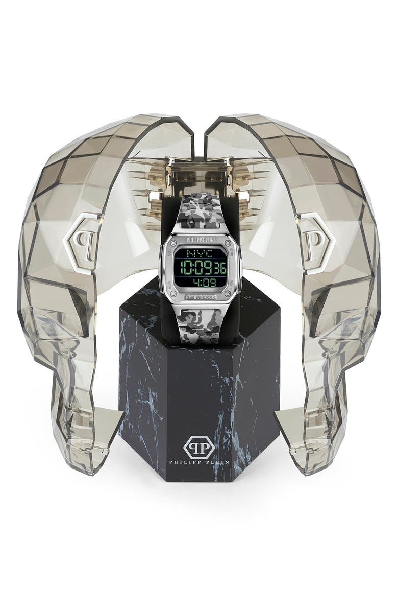 PHILIPP PLEIN Hyper $hock Square Silicone Strap Watch, 44mm, Alternate, color, Stainless Steel