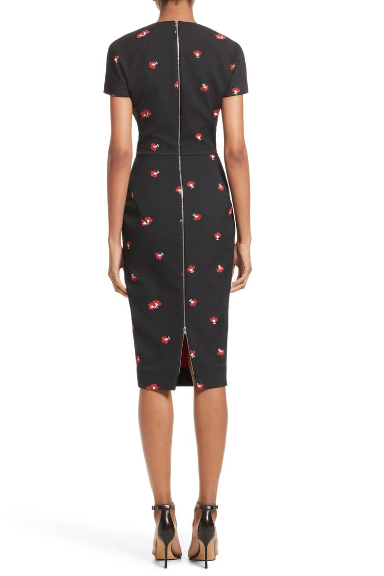 Flower Print Pencil Dress, Alternate, color, BLACK/ RED