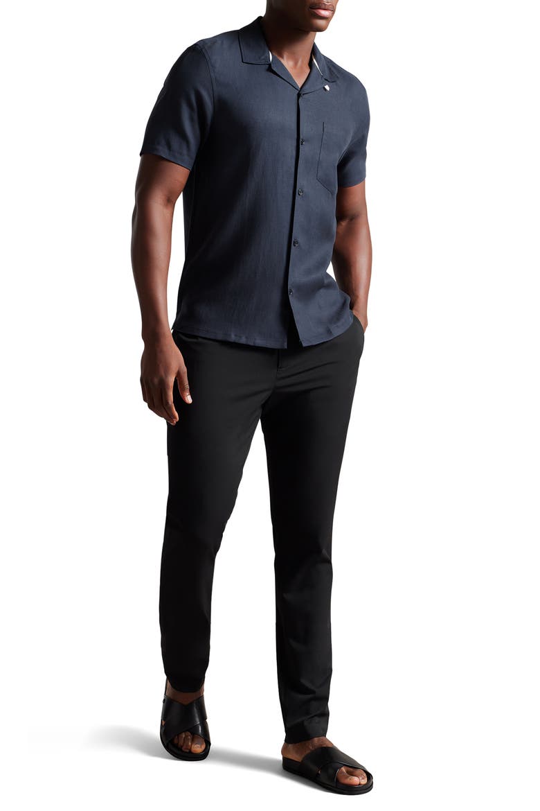 Wesland Solid Short Sleeve Button-Up Shirt, Alternate, color, NAVY