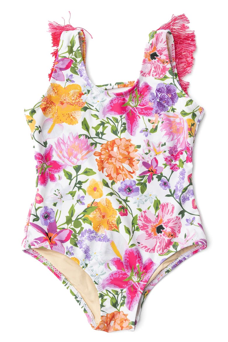 Kids' Summer Garden Fringe One-Piece Swimsuit, Main, color, WHITE MULTI