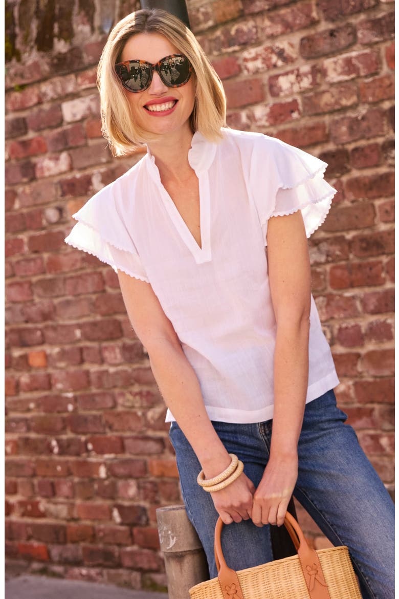 Elara Flutter Sleeve Woven Top, Alternate, color, WHITE