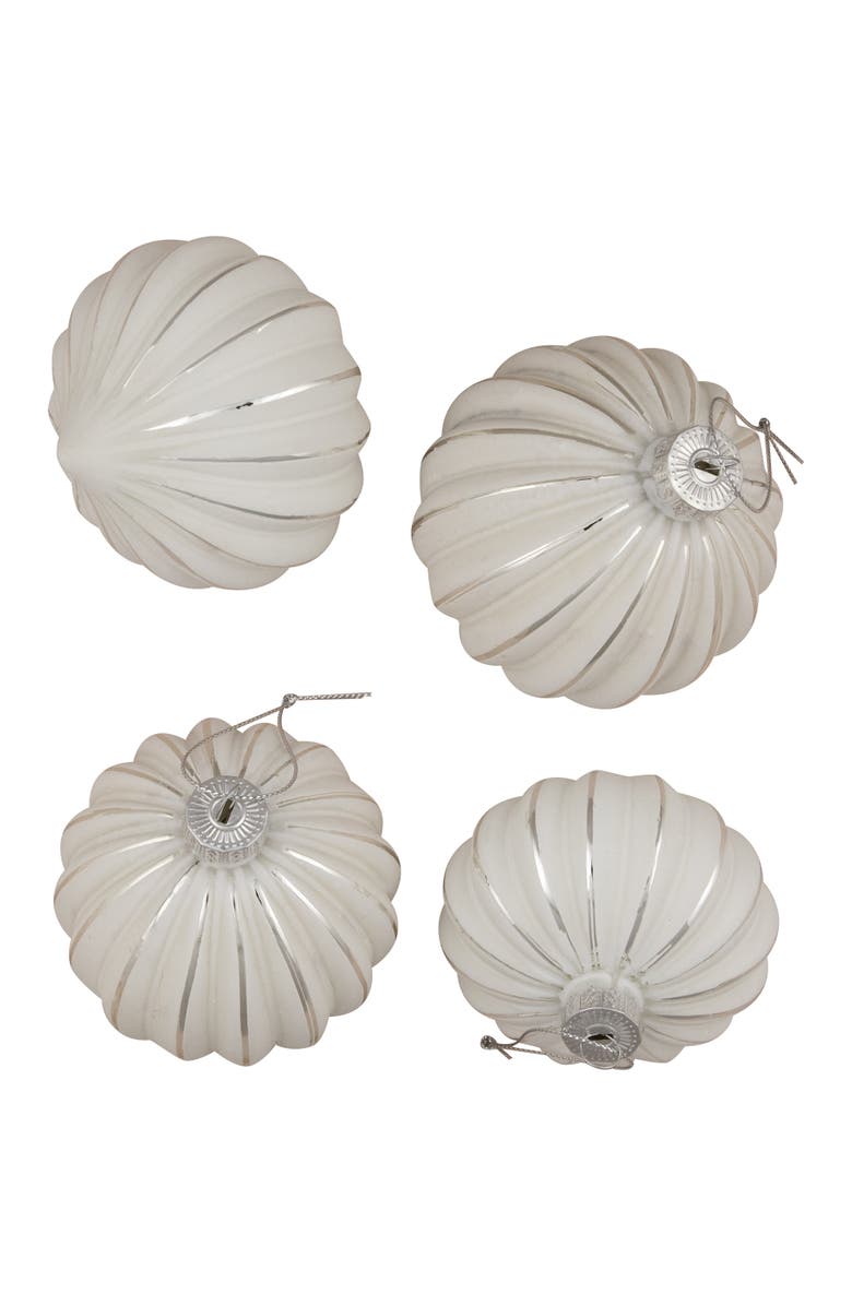 Northlight Striped Ball and Onion Glass Christmas Ornaments - 3" (80mm) - White and Silver - 4ct, Alternate, color, White