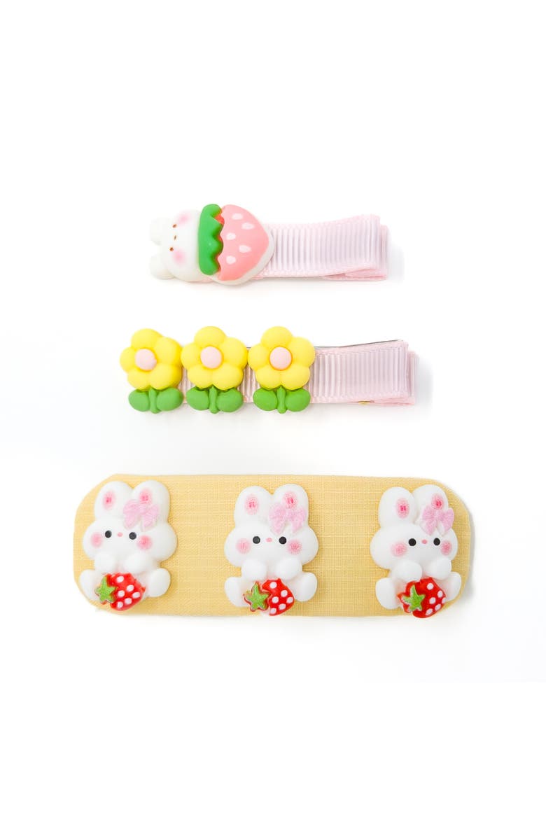3pc Hair Clip Set - Bunny Garden Trio, Alternate, color, Honey Bunny Meadow - Yellow