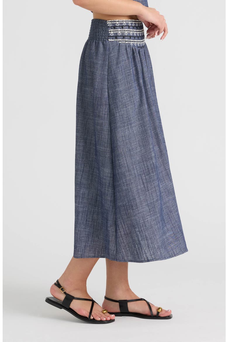 Embroidered A-Line Midi Skirt, Alternate, color, DENIM BLUE