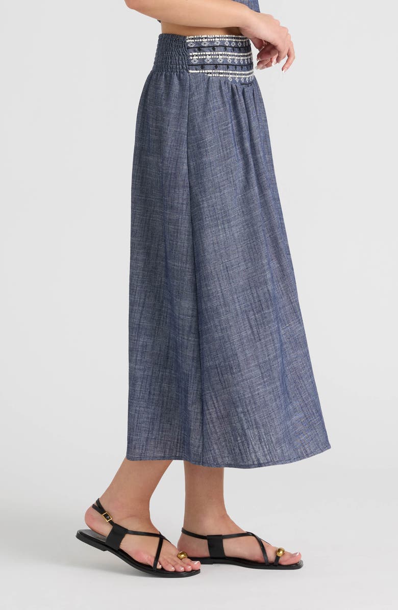NVLT Embroidered A-Line Midi Skirt, Alternate, color, Denim Blue