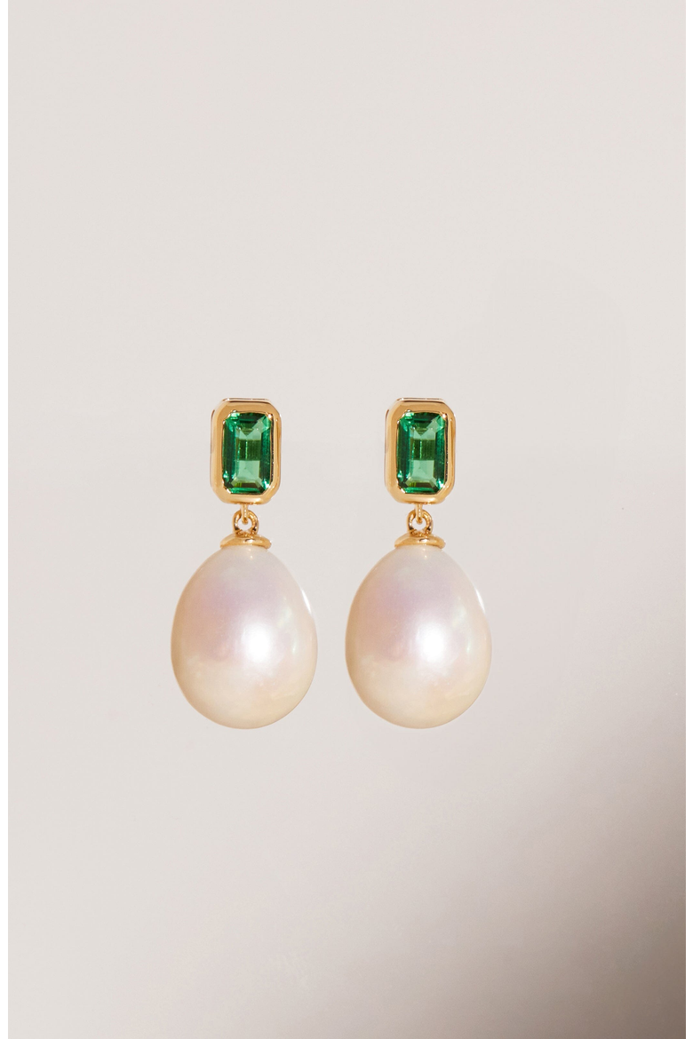 Lab Grown Emerald Heirloom Pearl Drop Earrings, Alternate, color, Yellow Vermeil