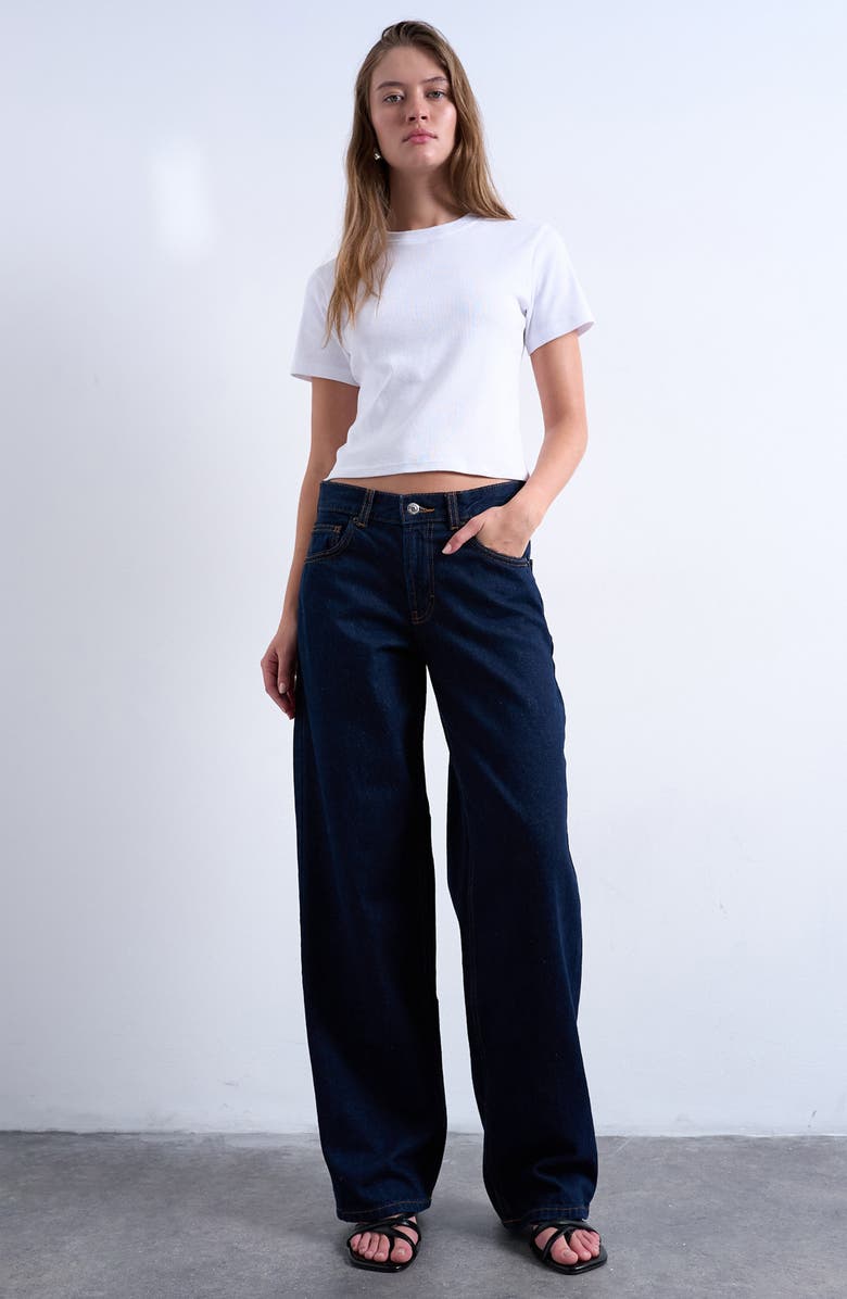 Topshop Cinch Low Rise Relaxed Jeans, Alternate, color, Medium Blue