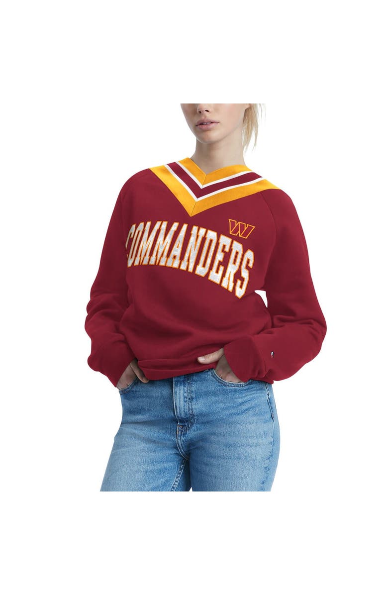 Tommy Hilfiger Women's Tommy Hilfiger Burgundy Washington Commanders Heidi V-Neck Pullover Sweatshirt, Alternate, color, 