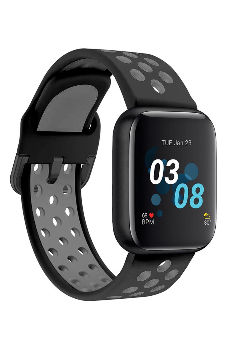 I TOUCH Men's iTouch Air 3 Touchscreen Smartwatch Fitness Tracker: Black Case with Black/Grey Perforated Strap, 44mm, Main, color,