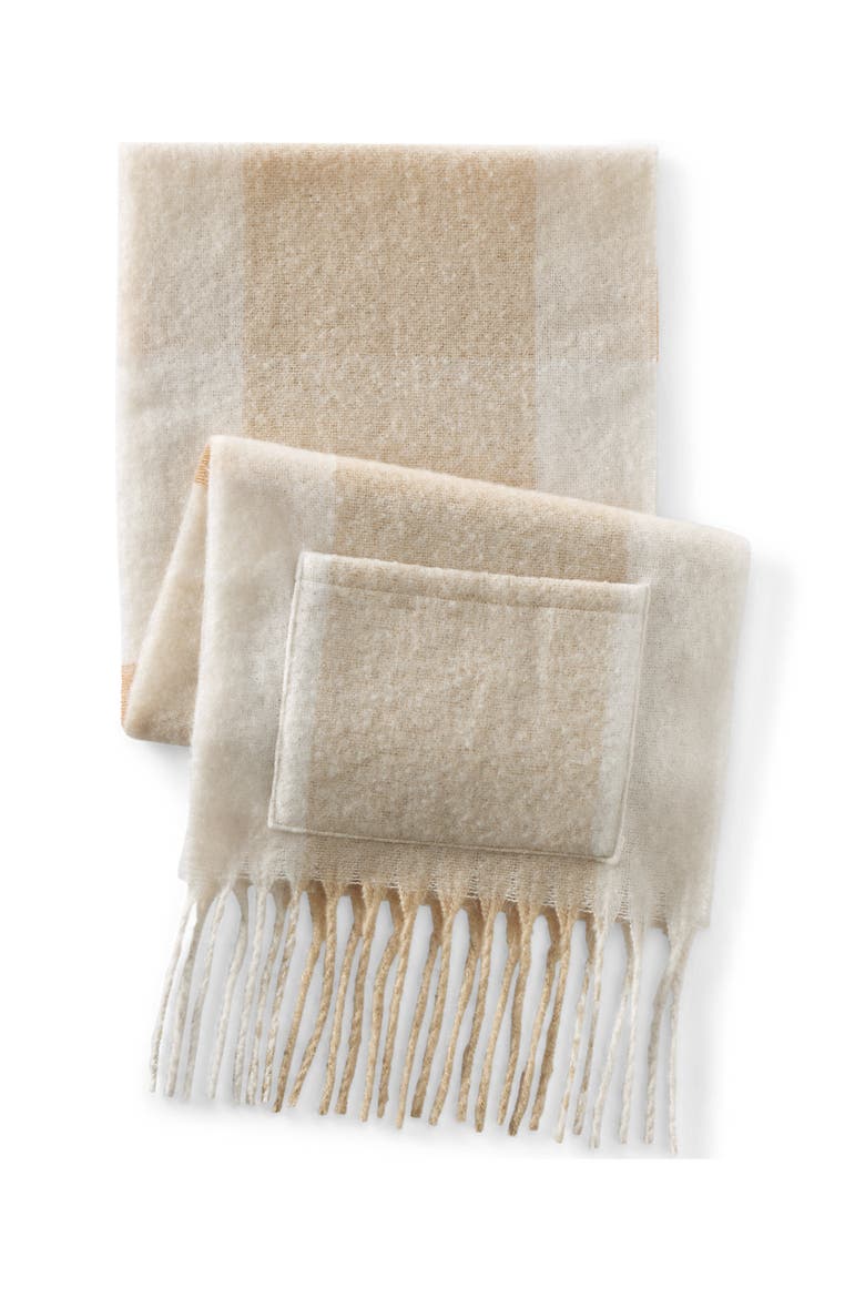 Brushed Blanket Scarf, Alternate, color, Ivory/Champagne Plaid