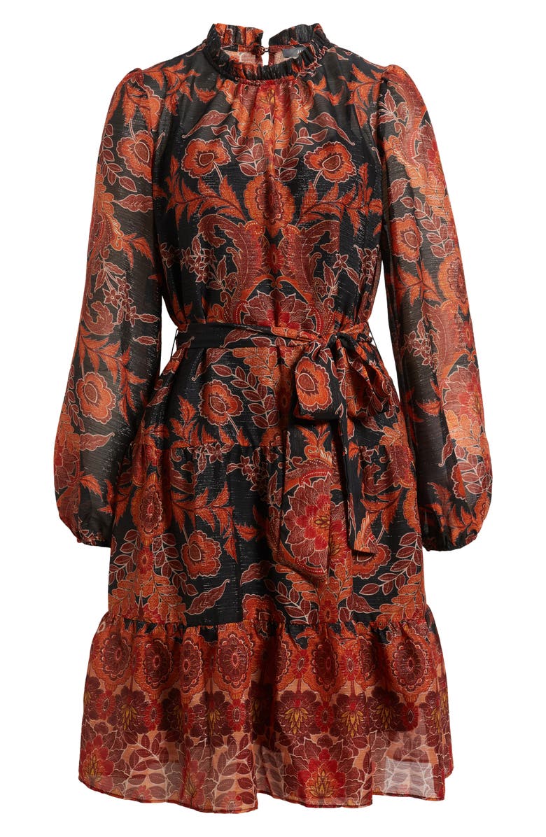 Julia Jordan Metallic Paisley Ruffle Long Sleeve Dress, Alternate, color, 