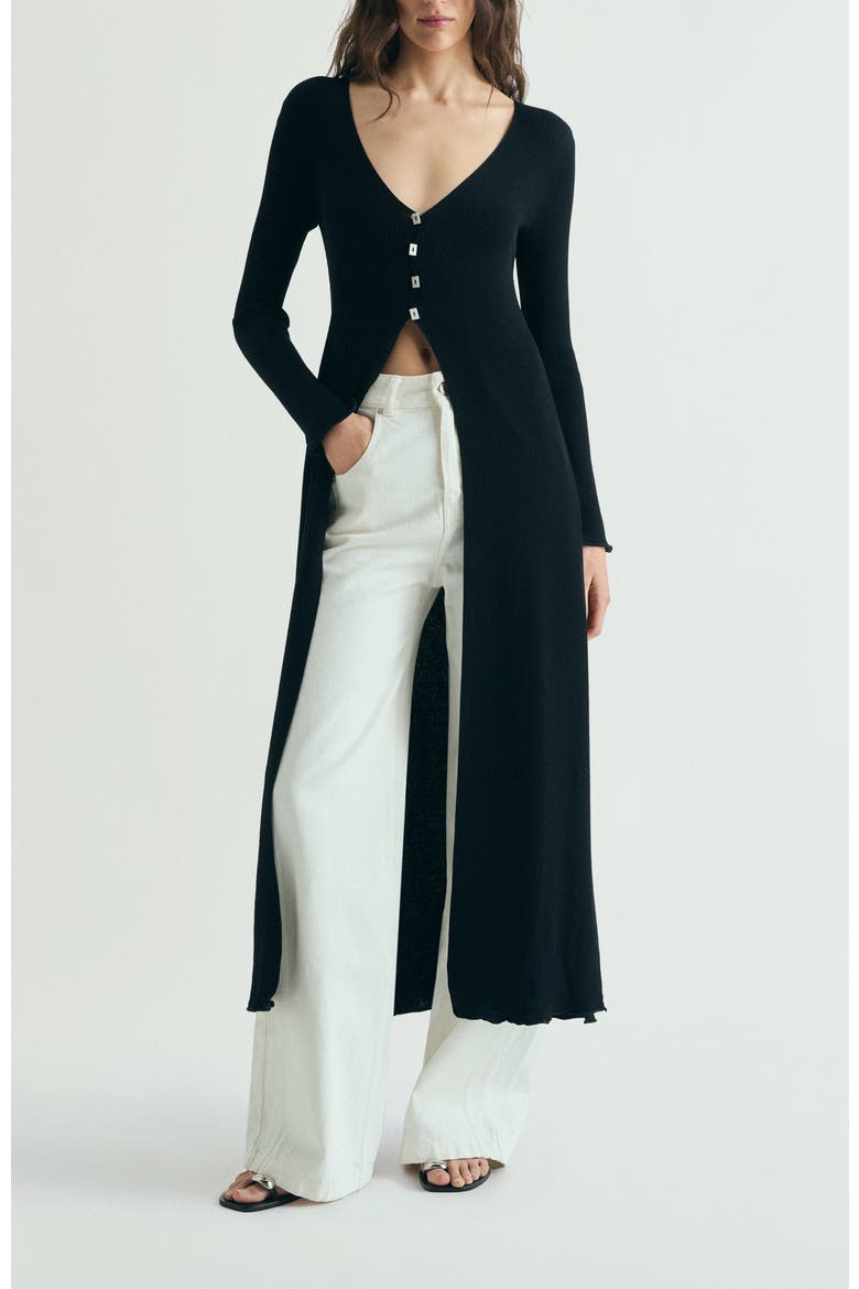 Buttons Long Knit Cardigan, Main, color, Black