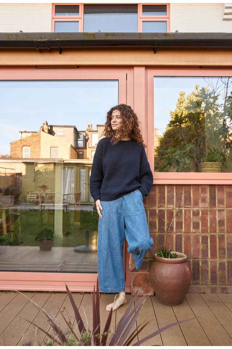 The Chambray Denim Trouser Women, Alternate, color, mid denim
