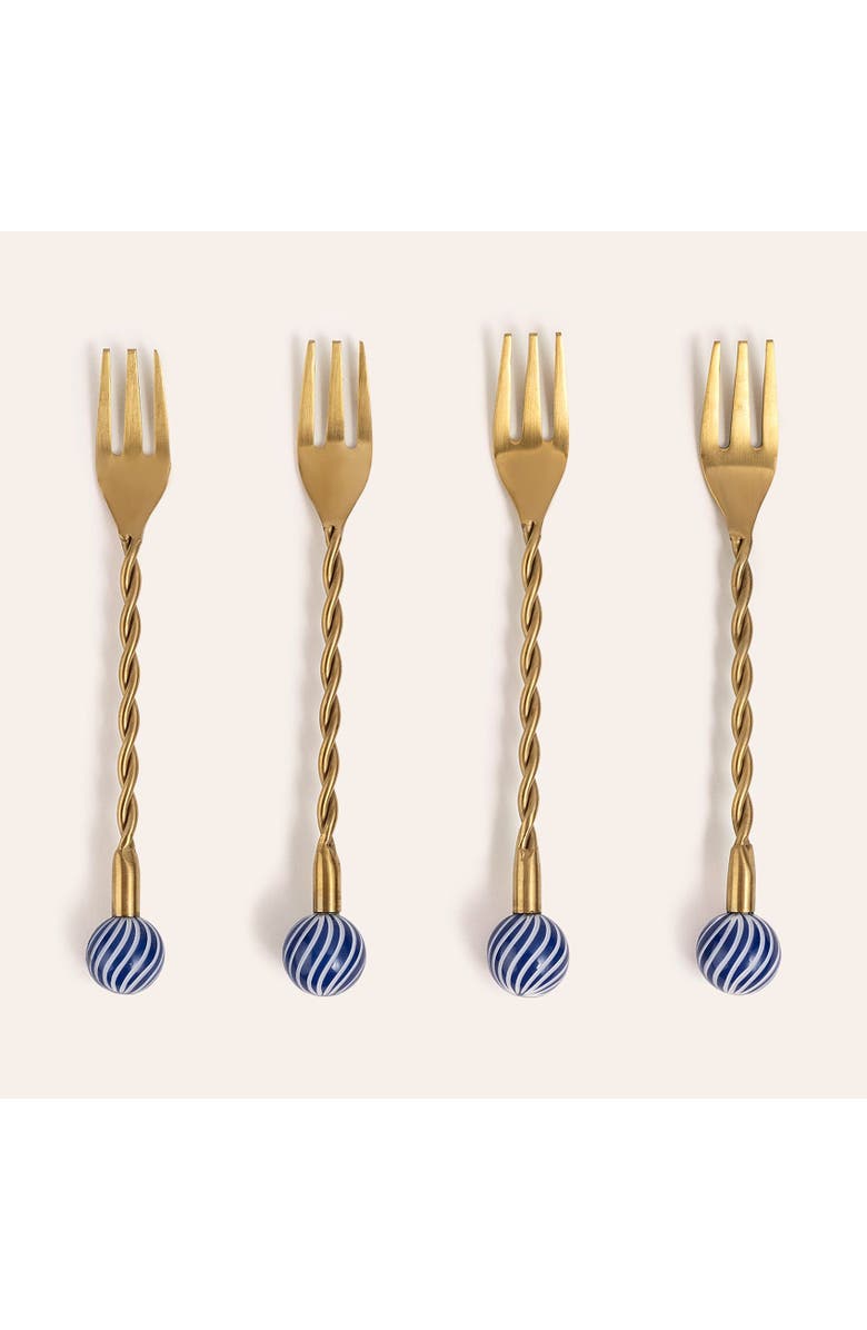 Zsa Zsa Zsu Rampur Set Of 4 Steel Dessert Fork Set Cheerland, Main, color, Gold