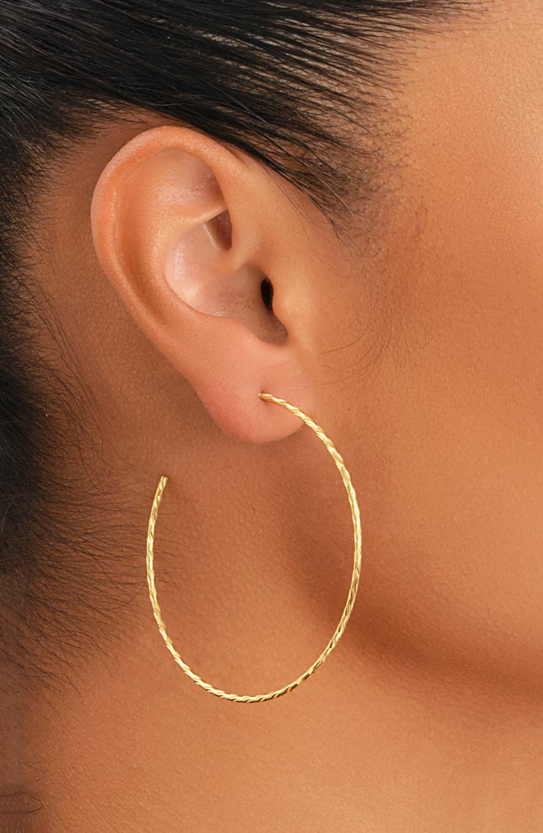Sterling Forever 14K Rose Gold Vermeil Hammered 2.25" Hoop Earrings, Alternate, color, Gold