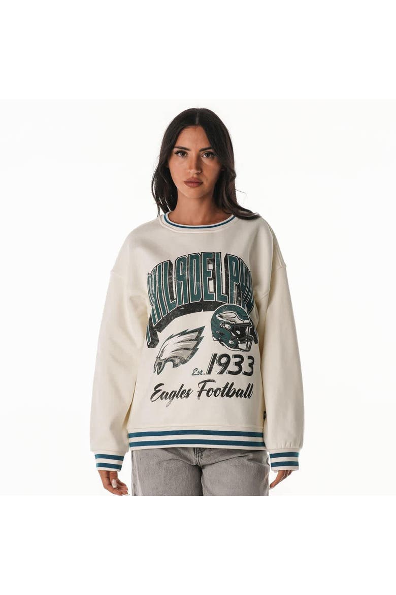 Women's The Wild Collective Cream Philadelphia Eagles Oversized Vintage French Terry Sweatshirt, Main, color, Cream
