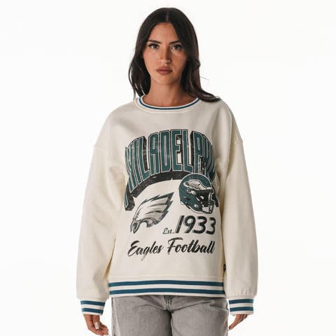 Women's The Wild Collective Cream Philadelphia Eagles Oversized Vintage French Terry Sweatshirt