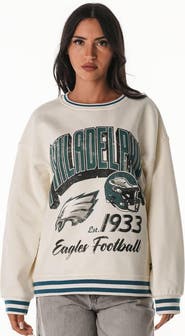 THE WILD COLLECTIVE Women's The Wild Collective Cream Philadelphia Eagles Oversized Vintage French Terry Sweatshirt