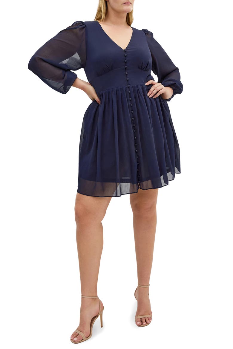 Serina Long Sleeve Flare Dress, Main, color, NAVY