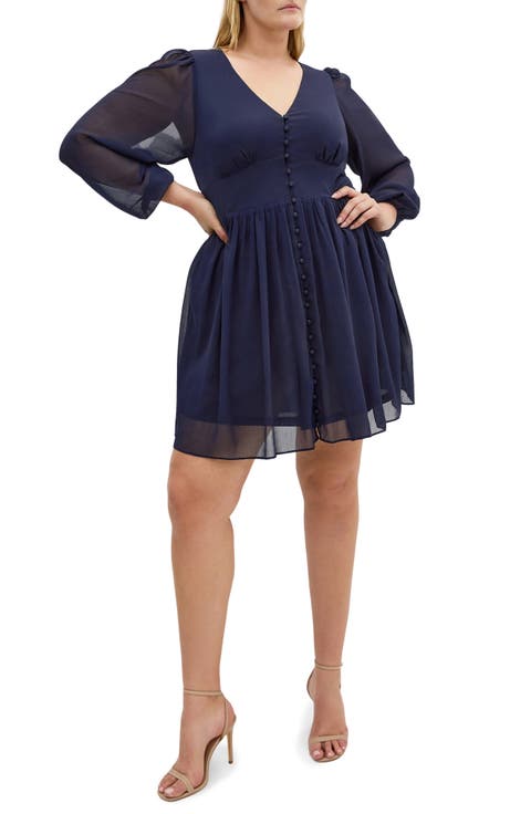 Serina Long Sleeve Flare Dress (Plus)
