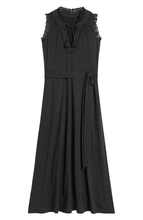 BODEN BODEN ARIA EMBROIDERED EYELET TRIM COTTON BLEND MIDI DRESS 