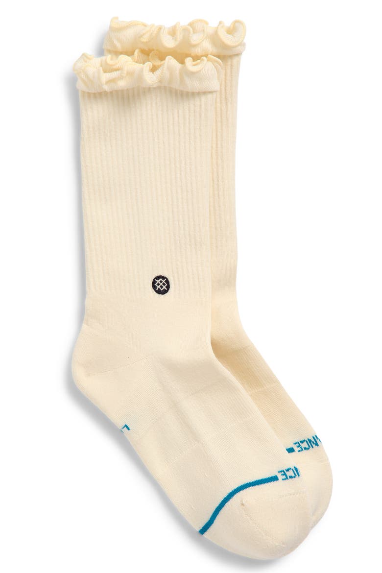 Kids' Ruffle Icon Combed Cotton Blend Crew Socks, Main, color, IVORY